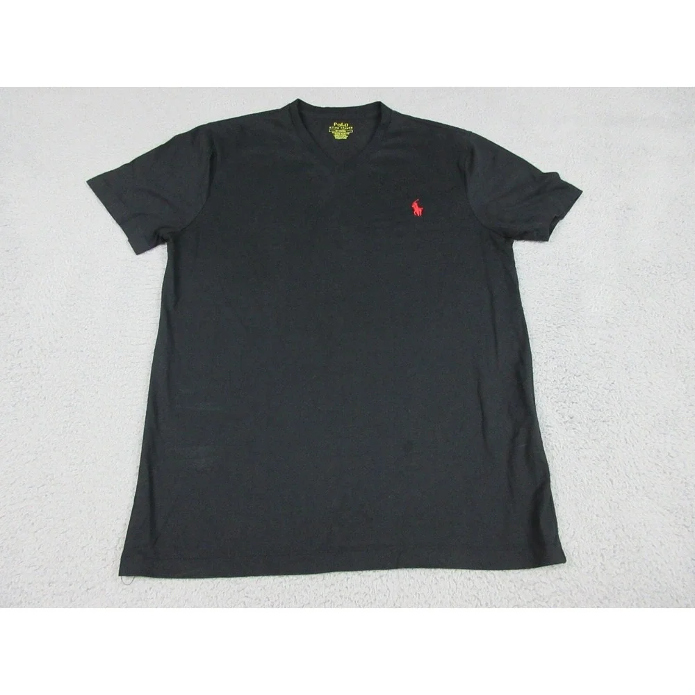 Polo Ralph Lauren Shirt Mens Medium Black V Neck Pony Logo Tee Tagless Casual